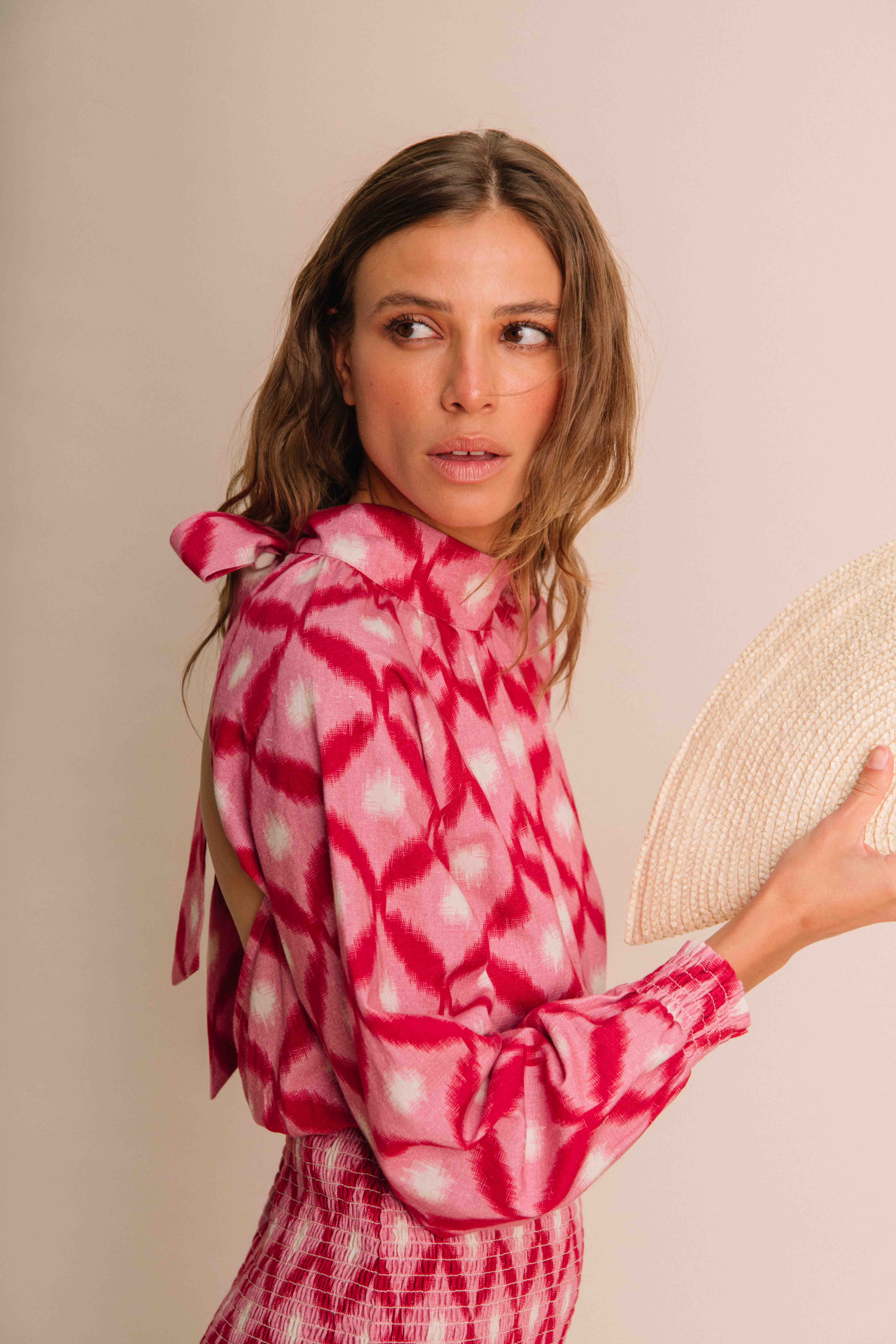 Robe Artémis Ikat Rose et Rouge