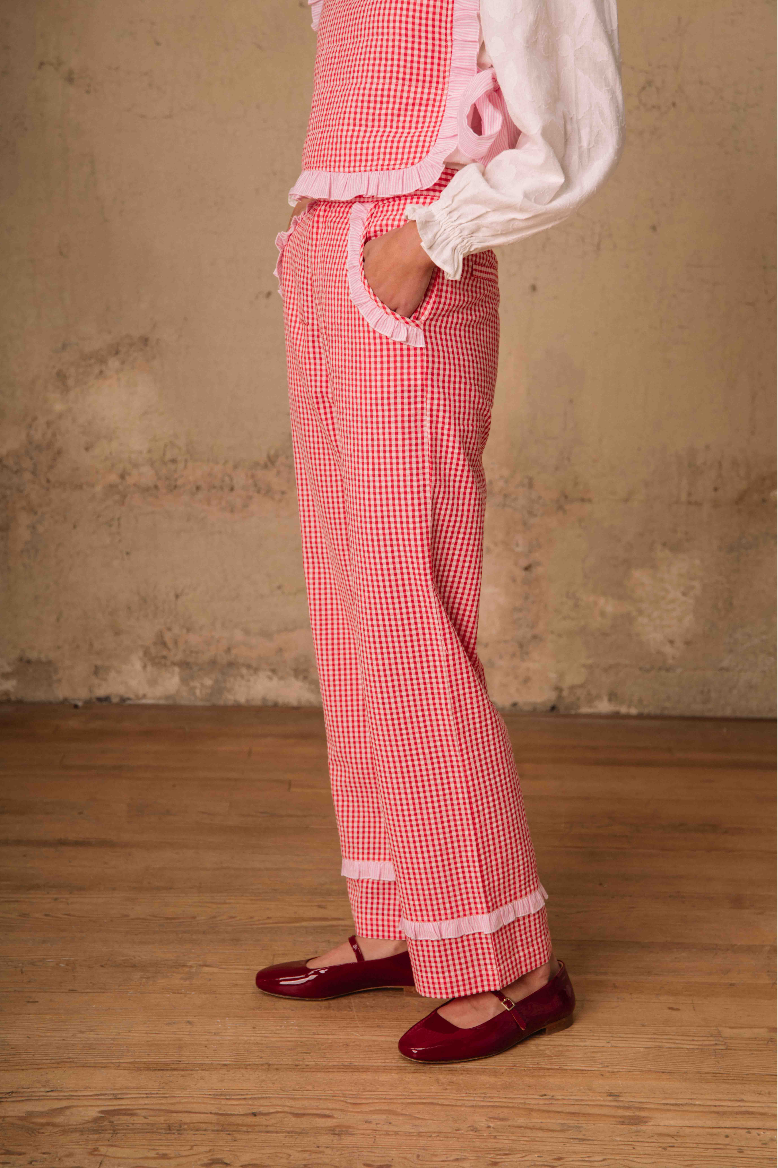 Pantalon Luce Vichy Rose et Rouge