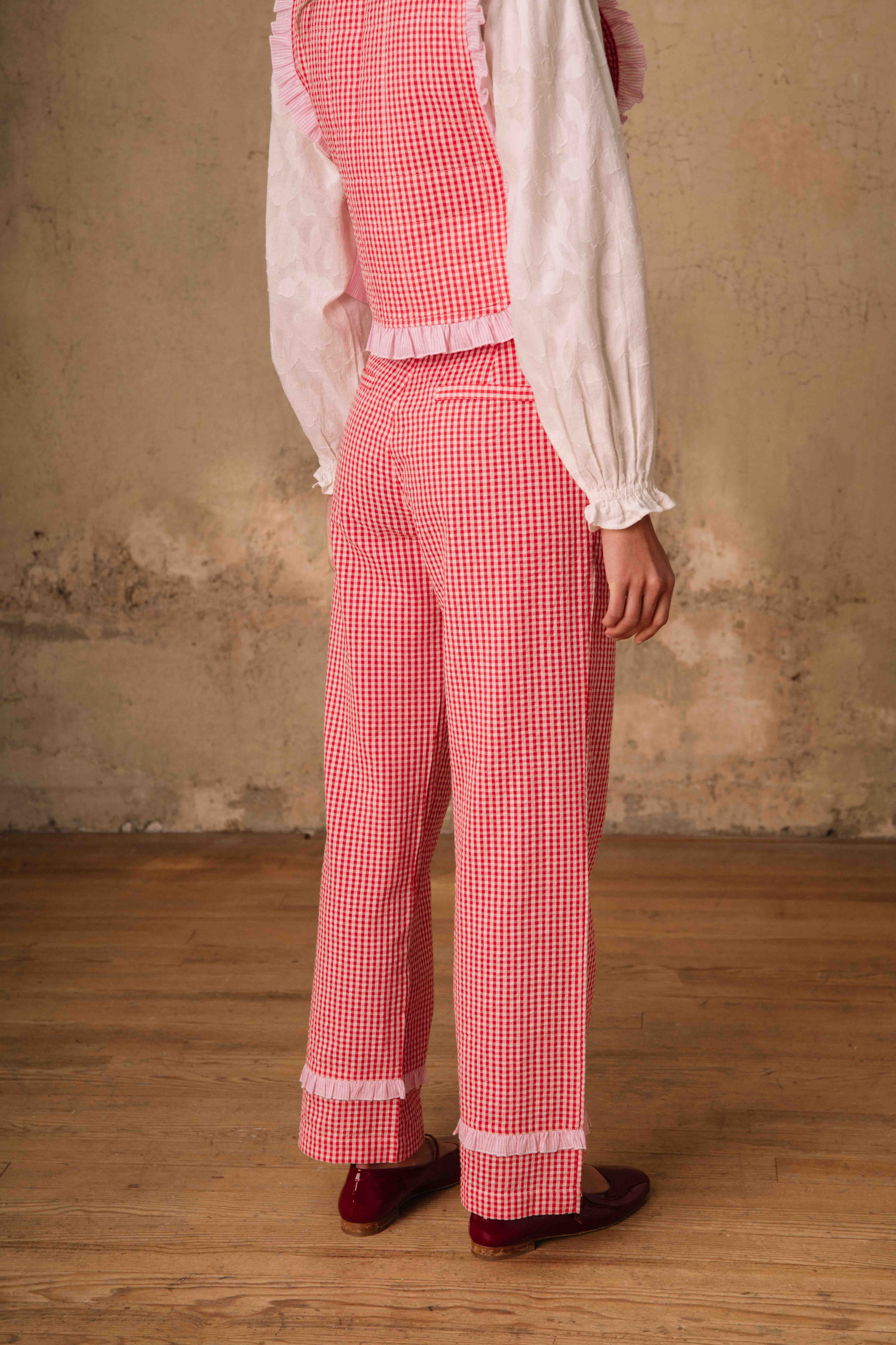 Pantalon Luce Vichy Rose et Rouge