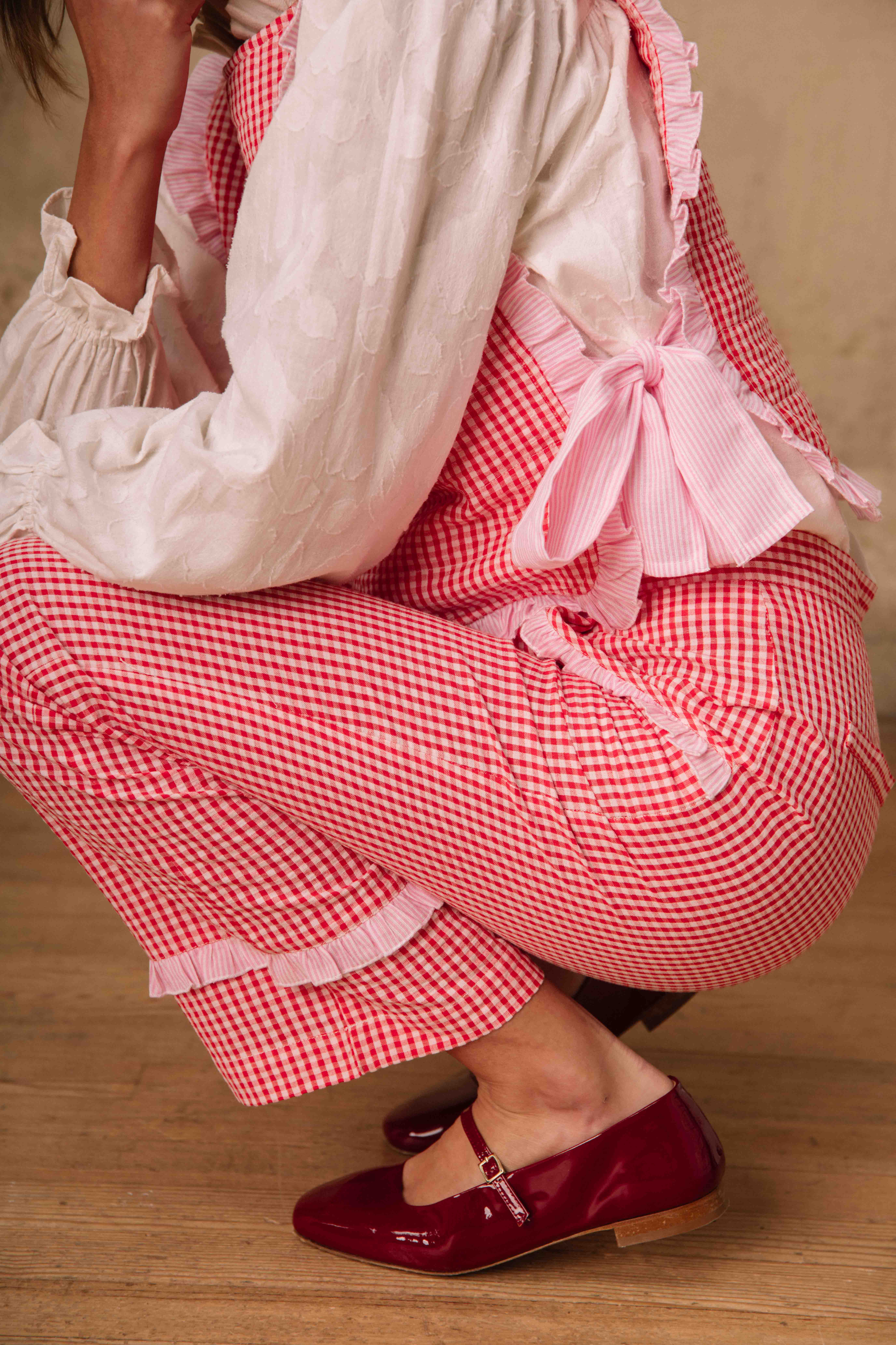 Pantalon Luce Vichy Rose et Rouge