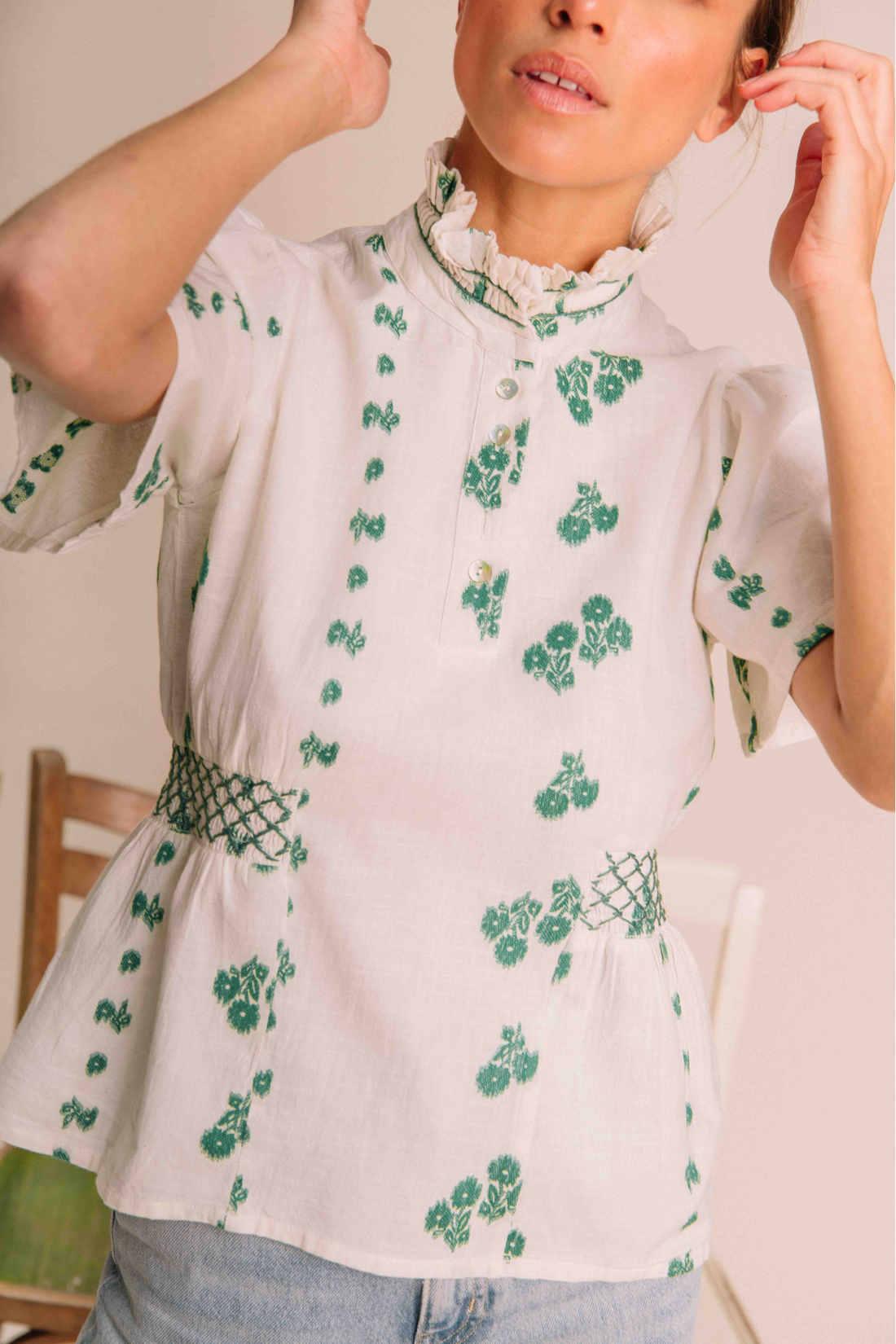 Blouse Constance Broderies Vert