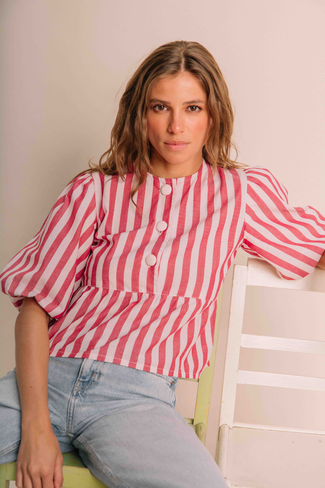 Blouse Aimée Rayures Rose et Rouge