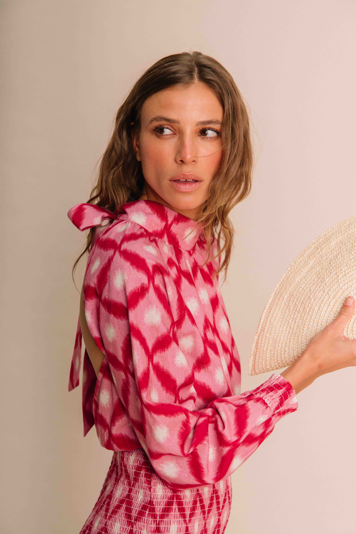 Robe Artémis Ikat Rose et Rouge