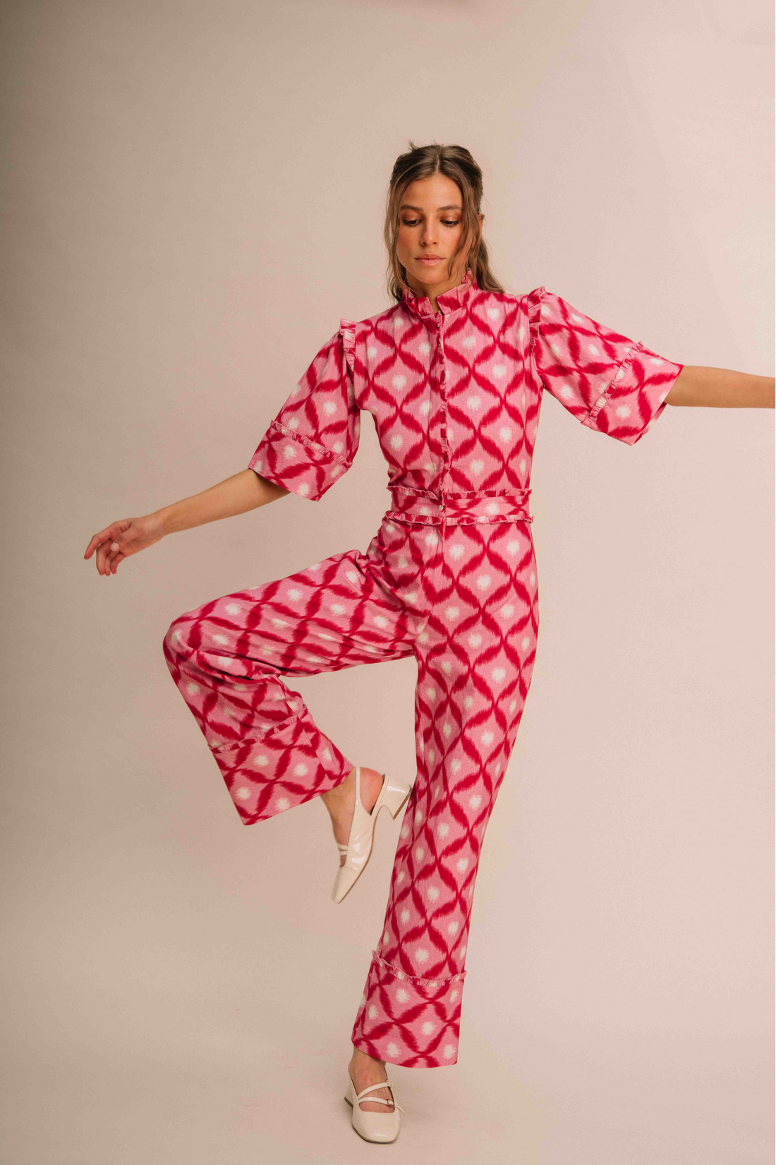 Combinaison Capucine Ikat Rose et Rouge