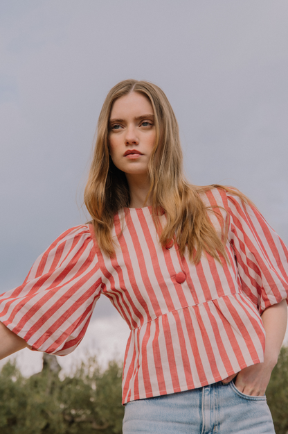 Blouse Aimée Rayures Rose et Rouge