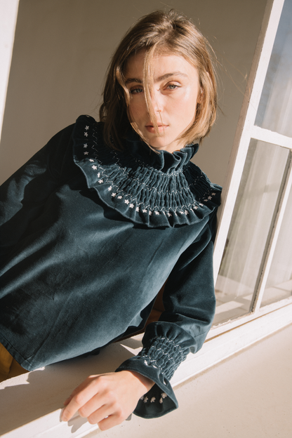 Blusa Eléonore de Terciopelo Azul Noche